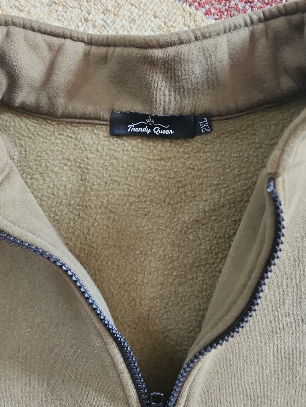 Women's/Men's Olive 3/4 Quarter-Zip Pullover Sweatshirt, 2XL - Picture 2 of 5